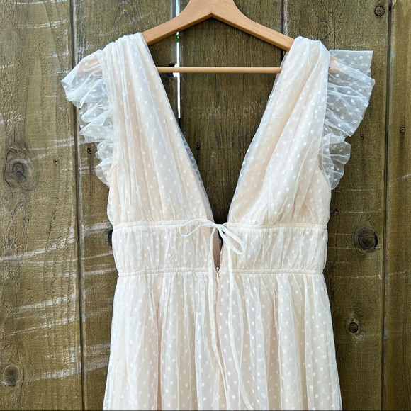 Ivory Cream Swiss Dot Ruffled Tulle Midi Dress 🌿 - Picture 6 of 15